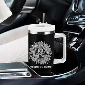 Parkinson's Warrior Tumbler With Handle Silver Ribbon Sunflower Support Awareness TS02 Print Your Wear