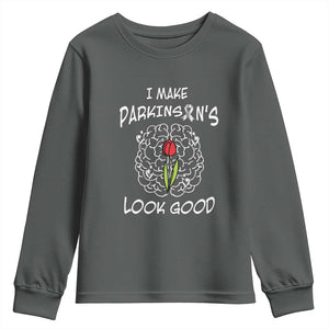 Parkinson's Warrior Youth Sweatshirt I Make Parkinsons Look Good Tulip TS02 Dark Heather Print Your Wear