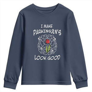 Parkinson's Warrior Youth Sweatshirt I Make Parkinsons Look Good Tulip TS02 Navy Print Your Wear