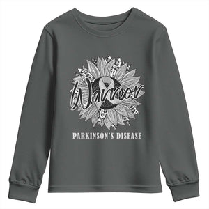 Parkinson's Warrior Youth Sweatshirt Silver Ribbon Sunflower Support Awareness TS02 Dark Heather Print Your Wear