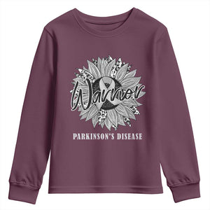 Parkinson's Warrior Youth Sweatshirt Silver Ribbon Sunflower Support Awareness TS02 Maroon Print Your Wear