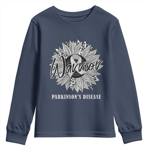 Parkinson's Warrior Youth Sweatshirt Silver Ribbon Sunflower Support Awareness TS02 Navy Print Your Wear