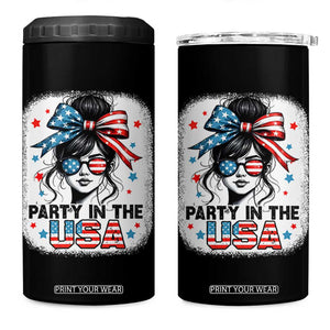 Party In USA Girls 4th of July 4 in 1 Can Cooler Tumbler Messy Bun USA TS10 One Size: 16 oz Black Print Your Wear