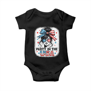 Party In USA Girls 4th of July Baby Onesie Messy Bun USA TS10 Black Print Your Wear