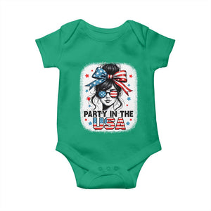 Party In USA Girls 4th of July Baby Onesie Messy Bun USA TS10 Irish Green Print Your Wear