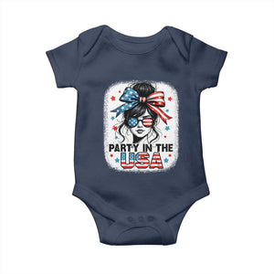 Party In USA Girls 4th of July Baby Onesie Messy Bun USA TS10 Navy Print Your Wear