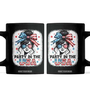 Party In USA Girls 4th of July Coffee Mug Messy Bun USA TS10 Black Print Your Wear