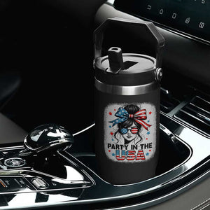 Party In USA Girls 4th of July Flip Straw Tumbler Messy Bun USA TS10 Print Your Wear