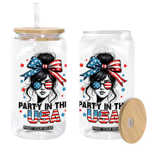Party In USA Girls 4th of July Glass Can Messy Bun USA TS10 Black Print Your Wear