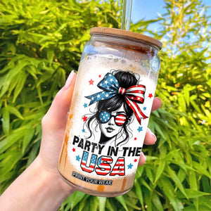 Party In USA Girls 4th of July Glass Can Messy Bun USA TS10 Print Your Wear