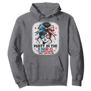 Party In USA Girls 4th of July Hoodie Messy Bun USA TS10 Charcoal Print Your Wear