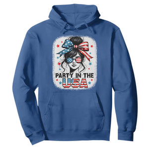 Party In USA Girls 4th of July Hoodie Messy Bun USA TS10 Royal Blue Print Your Wear