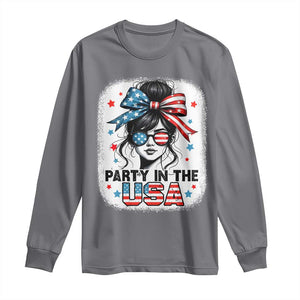 Party In USA Girls 4th of July Long Sleeve Shirt Messy Bun USA TS10 Charcoal Print Your Wear