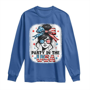 Party In USA Girls 4th of July Long Sleeve Shirt Messy Bun USA TS10 Royal Blue Print Your Wear