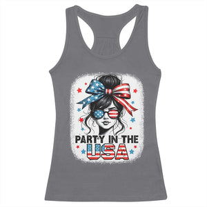 Party In USA Girls 4th of July Racerback Tank Top Messy Bun USA TS10 Charcoal Print Your Wear