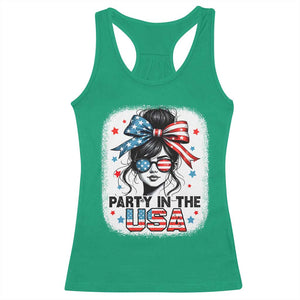 Party In USA Girls 4th of July Racerback Tank Top Messy Bun USA TS10 Irish Green Print Your Wear