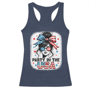 Party In USA Girls 4th of July Racerback Tank Top Messy Bun USA TS10 Navy Print Your Wear