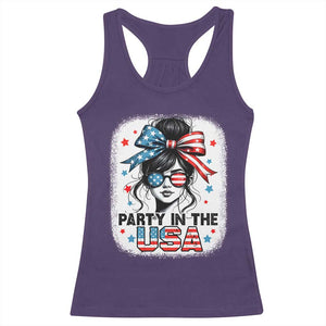 Party In USA Girls 4th of July Racerback Tank Top Messy Bun USA TS10 Purple Print Your Wear