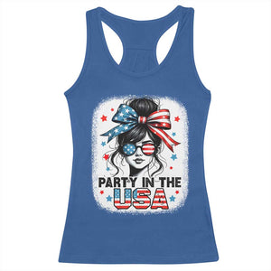 Party In USA Girls 4th of July Racerback Tank Top Messy Bun USA TS10 Royal Blue Print Your Wear