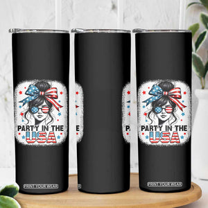 Party In USA Girls 4th of July Skinny Tumbler Messy Bun USA TS10 Print Your Wear