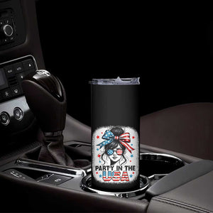 Party In USA Girls 4th of July Skinny Tumbler Messy Bun USA TS10 Print Your Wear