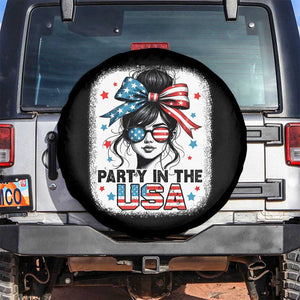 Party In USA Girls 4th of July Spare Tire Cover Messy Bun USA TS10 No hole Black Print Your Wear