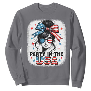 Party In USA Girls 4th of July Sweatshirt Messy Bun USA TS10 Charcoal Print Your Wear