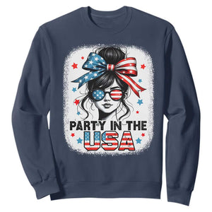 Party In USA Girls 4th of July Sweatshirt Messy Bun USA TS10 Navy Print Your Wear