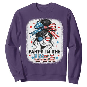 Party In USA Girls 4th of July Sweatshirt Messy Bun USA TS10 Purple Print Your Wear