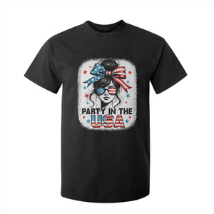Party In USA Girls 4th of July T Shirt For Kid Messy Bun USA TS10 Black Print Your Wear