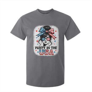 Party In USA Girls 4th of July T Shirt For Kid Messy Bun USA TS10 Charcoal Print Your Wear