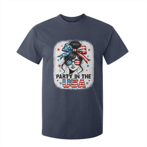 Party In USA Girls 4th of July T Shirt For Kid Messy Bun USA TS10 Navy Print Your Wear