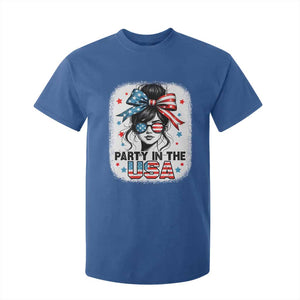Party In USA Girls 4th of July T Shirt For Kid Messy Bun USA TS10 Royal Blue Print Your Wear