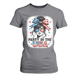 Party In USA Girls 4th of July T Shirt For Women Messy Bun USA TS10 Charcoal Print Your Wear