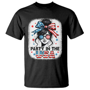 Party In USA Girls 4th of July T Shirt Messy Bun USA TS10 Black Print Your Wear