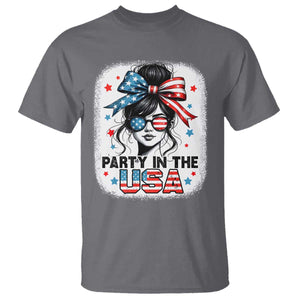 Party In USA Girls 4th of July T Shirt Messy Bun USA TS10 Charcoal Print Your Wear