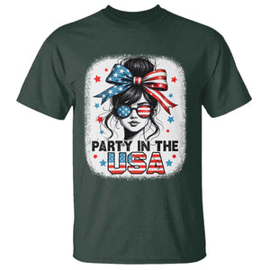 Party In USA Girls 4th of July T Shirt Messy Bun USA TS10 Dark Forest Green Print Your Wear
