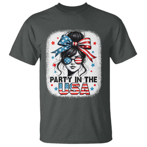Party In USA Girls 4th of July T Shirt Messy Bun USA TS10 Dark Heather Print Your Wear