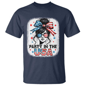 Party In USA Girls 4th of July T Shirt Messy Bun USA TS10 Navy Print Your Wear