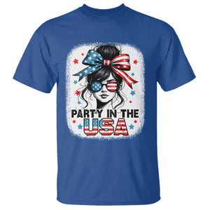 Party In USA Girls 4th of July T Shirt Messy Bun USA TS10 Royal Blue Print Your Wear
