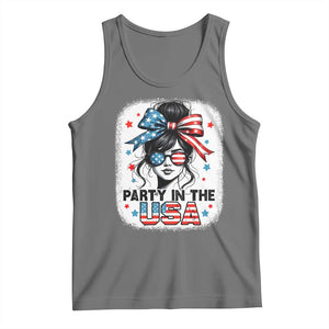 Party In USA Girls 4th of July Tank Top Messy Bun USA TS10 Black Heather Print Your Wear