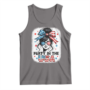Party In USA Girls 4th of July Tank Top Messy Bun USA TS10 Deep Heather Print Your Wear