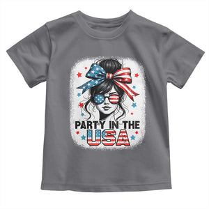 Party In USA Girls 4th of July Toddler T Shirt Messy Bun USA TS10 Charcoal Print Your Wear