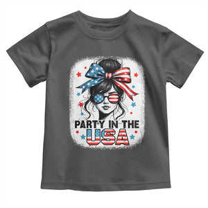 Party In USA Girls 4th of July Toddler T Shirt Messy Bun USA TS10 Dark Heather Print Your Wear
