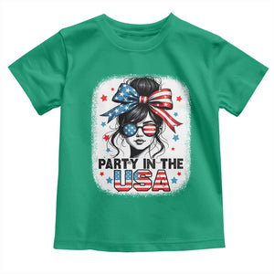 Party In USA Girls 4th of July Toddler T Shirt Messy Bun USA TS10 Irish Green Print Your Wear