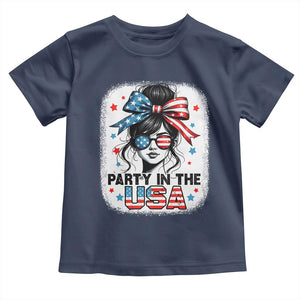 Party In USA Girls 4th of July Toddler T Shirt Messy Bun USA TS10 Navy Print Your Wear