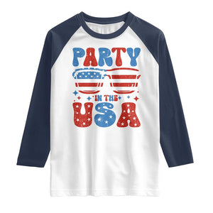Party in The USA Raglan Shirt 4th of July Independence Day TS10 White Navy Print Your Wear