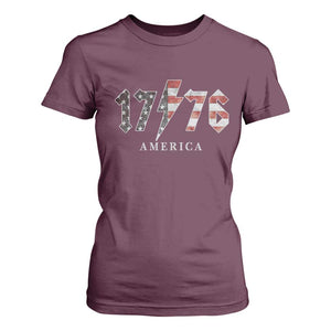 Patriotic 4th Of July 1776 America Classic Rock T Shirt For Women Vintage American Flag TS11 Maroon Print Your Wear