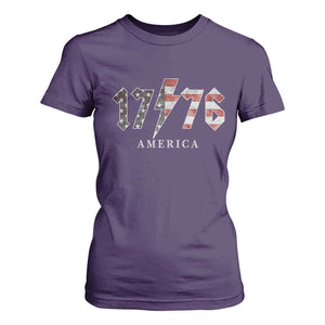 Patriotic 4th Of July 1776 America Classic Rock T Shirt For Women Vintage American Flag TS11 Purple Print Your Wear