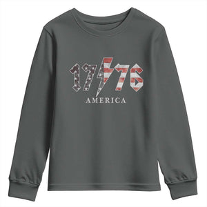 Patriotic 4th Of July 1776 America Classic Rock Youth Sweatshirt Vintage American Flag TS11 Dark Heather Print Your Wear
